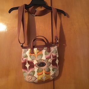 Fossil Coated Canvas Floral Crossbody Satchel Bag